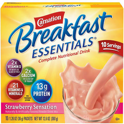 Carnation Breakfast Essentials® Strawberry Oral Supplement, 1.26 oz. Packet, 1 Box of 10 (Nutritionals) - Img 1