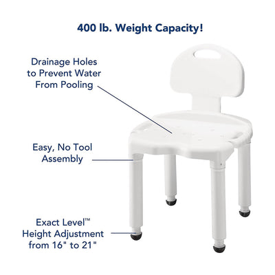 Carex Universal Bath Seat with Back, 400-lb Capacity, 1 Each (Commode / Shower Chairs) - Img 4