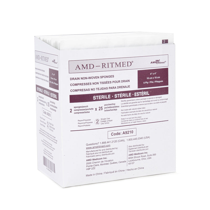 AMD Ritmed Drain Sponge, 4 x 4 Inch, 1 Box of 25 (General Wound Care) - Img 1