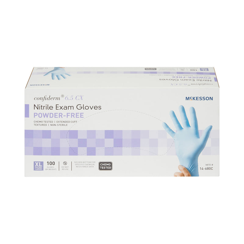 McKesson Confiderm® 6.5CX Extended Cuff Nitrile Extended Cuff Length Exam Glove, Extra Large, Blue, 1 Box of 100 () - Img 3