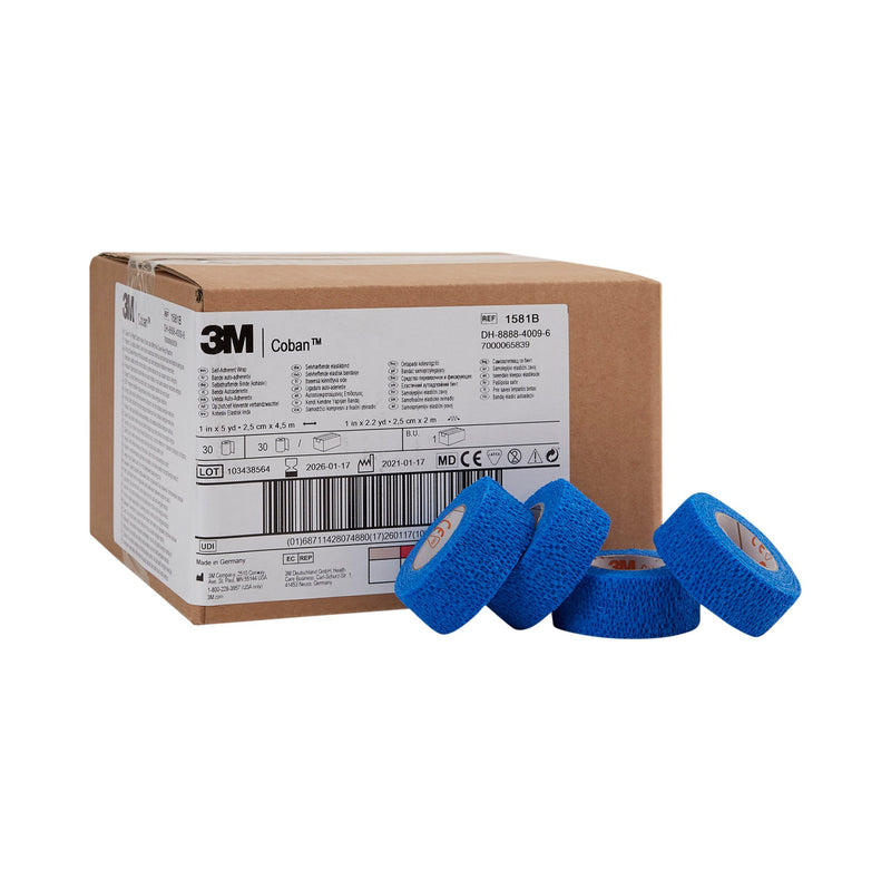 3M™ Coban™ Self-adherent Closure Cohesive Bandage, 1 Inch x 5 Yard, Blue, 1 Roll (General Wound Care) - Img 1