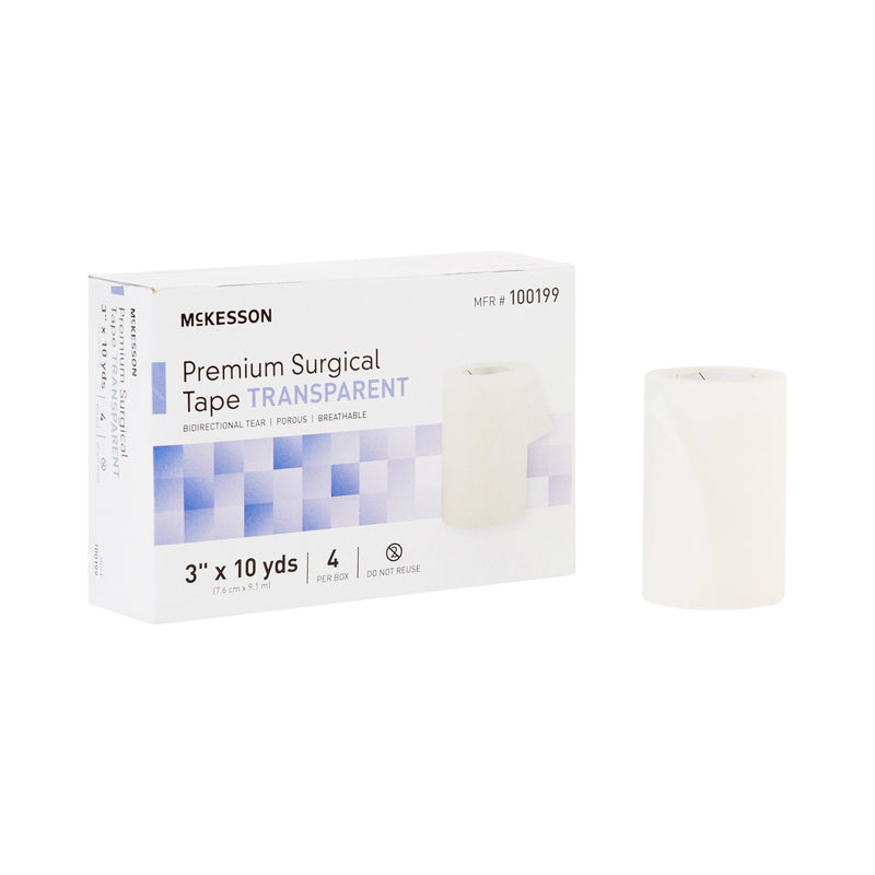 McKesson Plastic Medical Tape, 3 Inch x 10 Yard, Transparent, 1 Box of 4 (General Wound Care) - Img 1