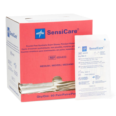 SensiCare® Stretch Vinyl Standard Cuff Length Exam Glove, Medium, Beige, 1 Box of 50 () - Img 1