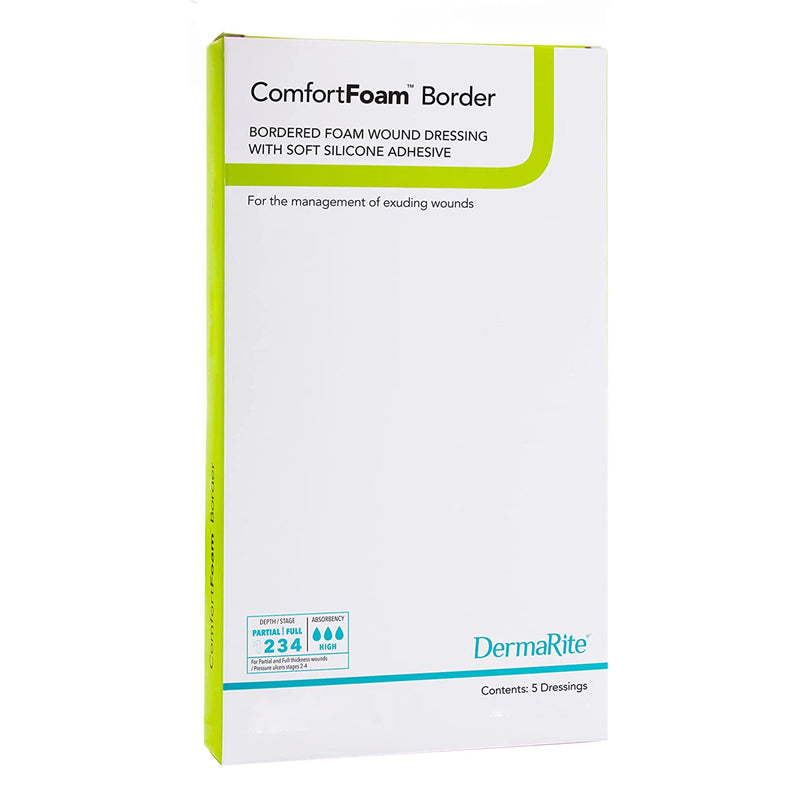 ComfortFoam™ Border Silicone Adhesive with Border Silicone Foam Dressing, 7 x 7 Inch, 1 Box of 5 (Advanced Wound Care) - Img 1