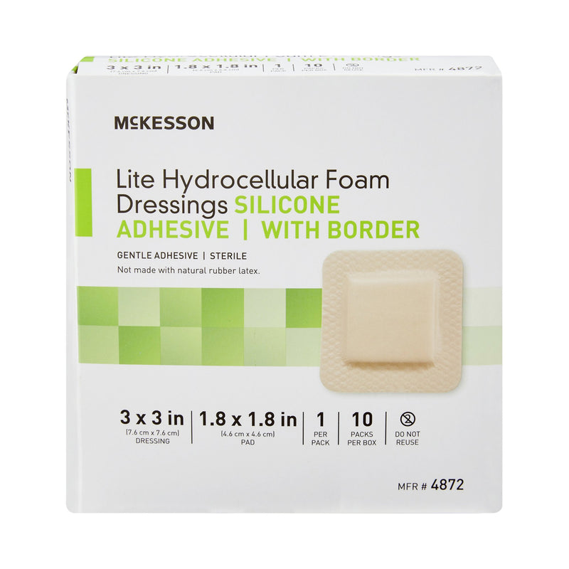 McKesson Lite Silicone Gel Adhesive with Border Thin Silicone Foam Dressing, 3 x 3 Inch, 1 Box of 10 (Advanced Wound Care) - Img 2