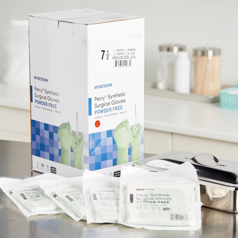 McKesson Perry® Performance Plus Polyisoprene Surgical Glove, Size 7.5, Green, 1 Box of 50 () - Img 9