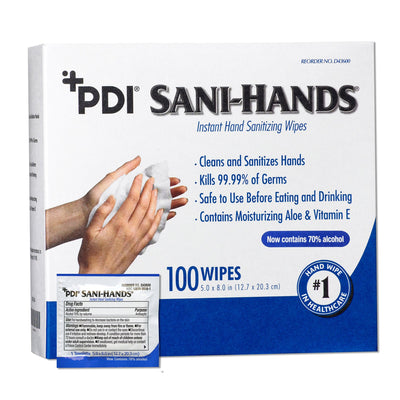 Sani-Hands Hand Sanitizing Wipes, Ethyl Alcohol, Unscented, 5 X 8 Inch, 1 Case of 1000 (Skin Care) - Img 1