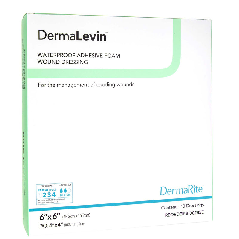 DermaLevin® Adhesive with Border Foam Dressing, 6 x 6 Inch, 1 Box of 10 (Advanced Wound Care) - Img 2