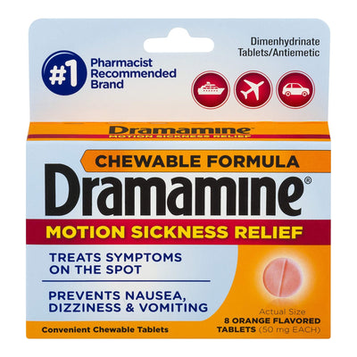Dramamine® Dimenhydrinate Nausea Relief, 1 Box of 8 (Over the Counter) - Img 1