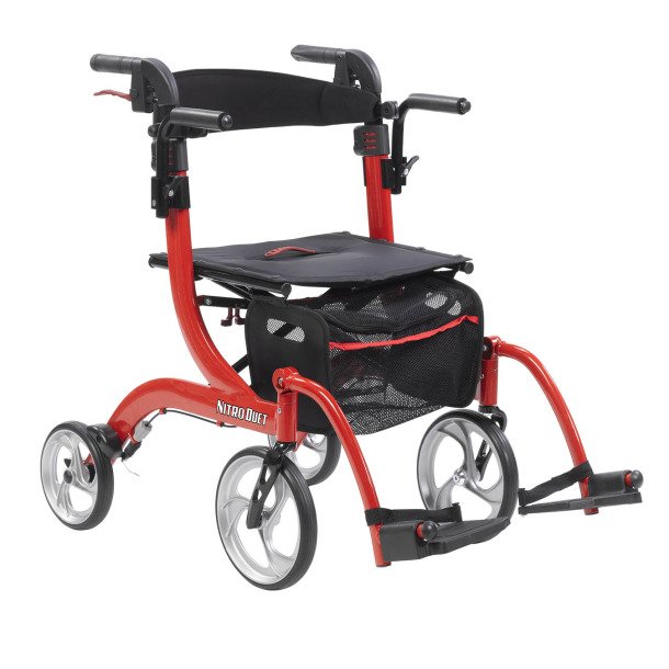 drive™ Nitro Duet 4 Wheel Rollator / Transport Chair, Red, 1 Each (Mobility) - Img 1