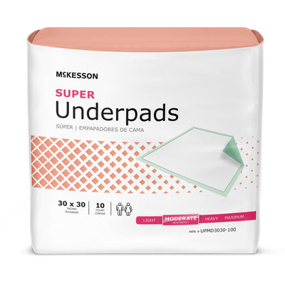 McKesson Super Moderate Absorbency Underpad, 30 x 30 Inch, 1 Bag of 10 (Underpads) - Img 1