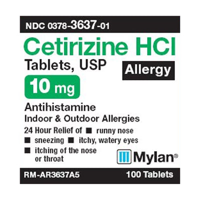 Mylan Cetirizine HCl Allergy Relief, 1 Bottle (Over the Counter) - Img 1