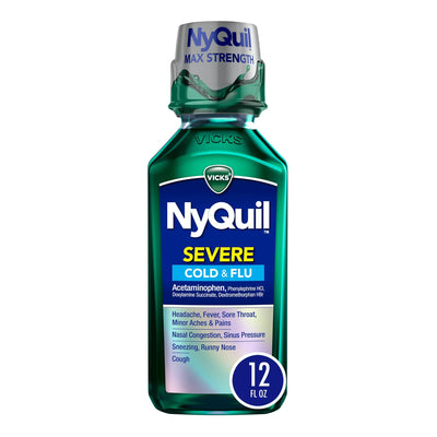 NyQuil Severe Cold & Flu Liquid, 12-ounce Bottle, 1 Each (Over the Counter) - Img 1