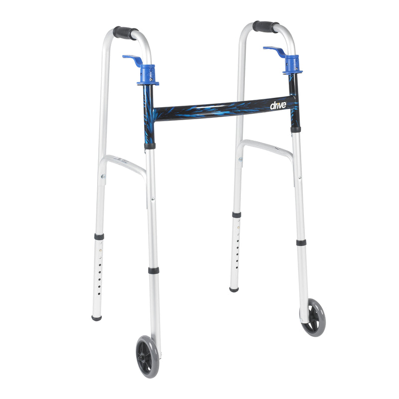 drive™ Aluminum Dual Release Folding Walker, 32 – 39 Inch Height, 1 Each (Mobility) - Img 1