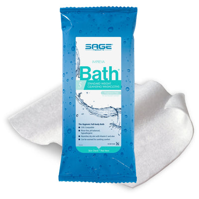 Sage Comfort Bath Rinse-Free Wipes, Aloe, Unscented, Soft Pack, 1 Pack (Skin Care) - Img 1