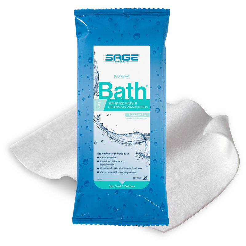 Sage Comfort Bath Rinse-Free Wipes, Aloe, Unscented, Soft Pack, 1 Pack (Skin Care) - Img 1