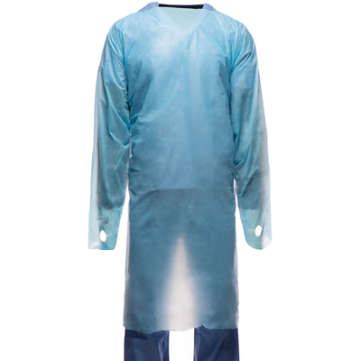 GOWN, IMPERVIOUS FLUID ISOLTN CPE BLU UNISEX (15/BX 5BX/CS) (Gowns) - Img 1