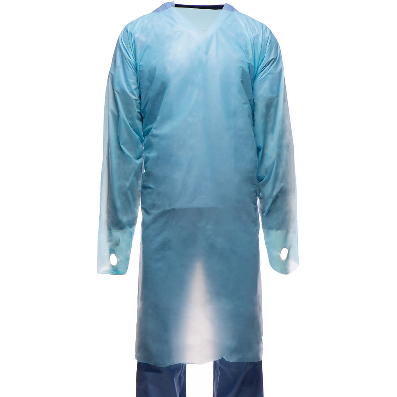 GOWN, IMPERVIOUS FLUID ISOLTN CPE BLU UNISEX (15/BX 5BX/CS) (Gowns) - Img 1