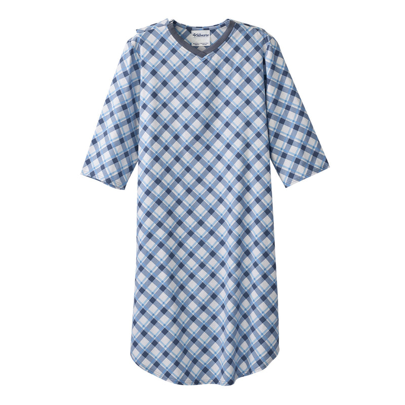 Silverts® Shoulder Snap Patient Exam Gown, X-Large, Diagonal Blue Plaid, 1 Each (Gowns) - Img 1