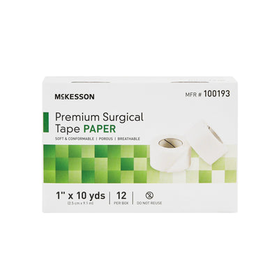 McKesson Paper Medical Tape, 1 Inch x 10 Yard, White, 1 Box of 12 (General Wound Care) - Img 2